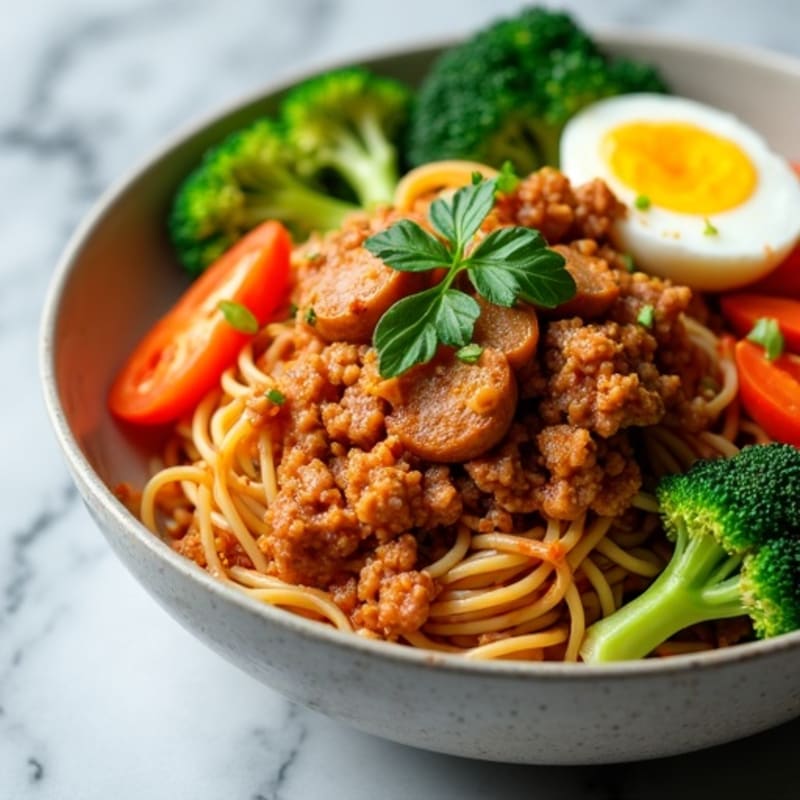 Spicy Ginger-Garlic Ground Pork Noodle Bowl