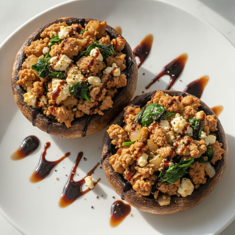 Herb-Stuffed Portobello Mushrooms with Balsamic Glaze