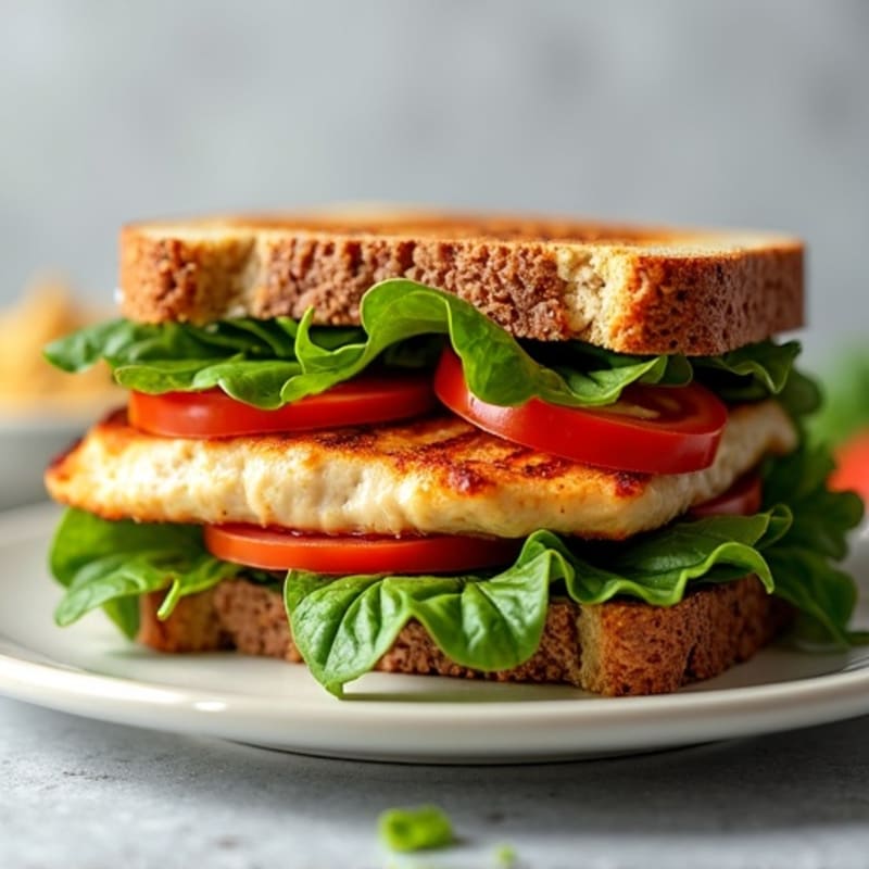 Grilled Chicken Sandwich on Whole Grain Bread with Crunchy Greens