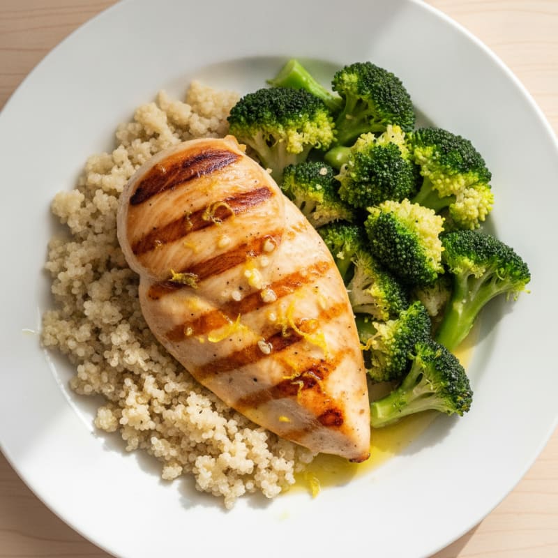 Grilled Chicken Breast with Quinoa and Steamed Broccoli