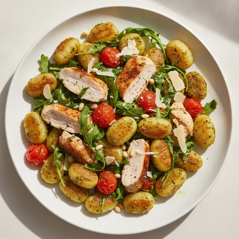 Gnocchi with Arugula Pesto and Cherry Tomatoes