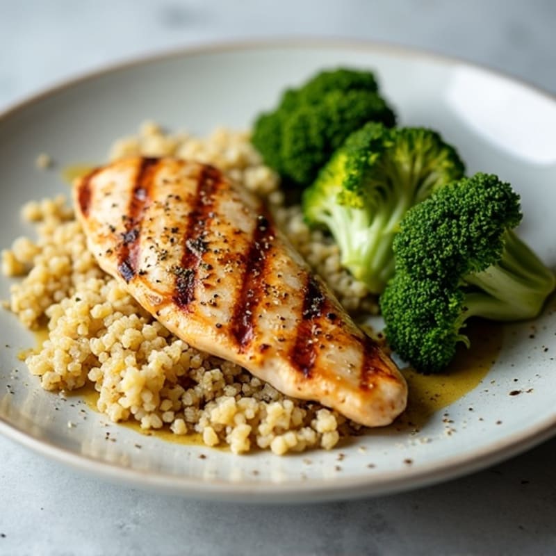 Grilled Chicken Breast with Quinoa and Roasted Broccoli