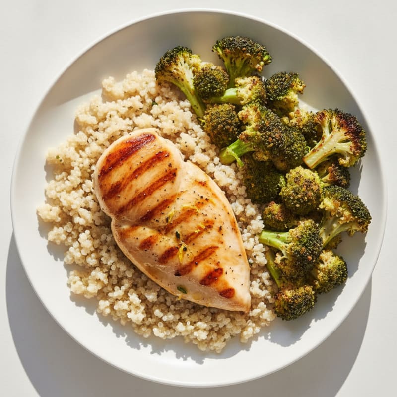 Grilled Chicken Breast with Roasted Broccoli and Quinoa