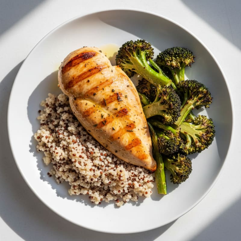 Grilled Chicken Breast with Quinoa and Roasted Broccoli