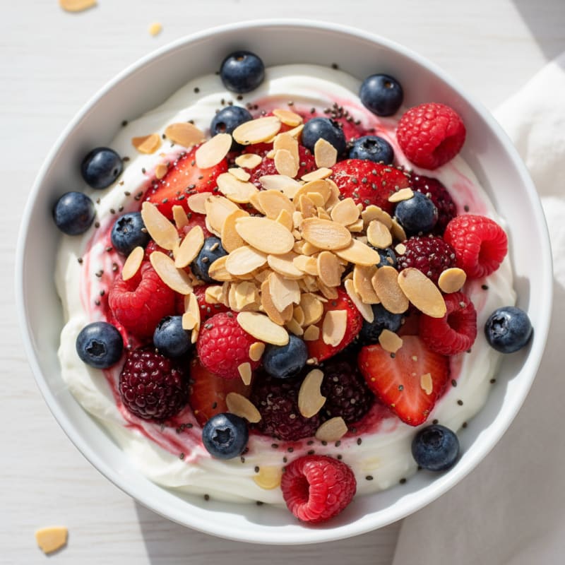 Greek Yogurt Protein Parfait with Mixed Berries and Almonds