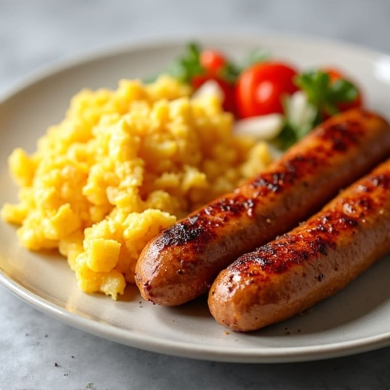 Lean Turkey Sausage and Crispy Potato Hash with Scrambled Eggs