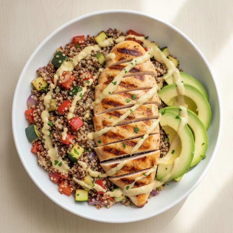 Grilled Chicken and Quinoa Power Bowl with Roasted Vegetables