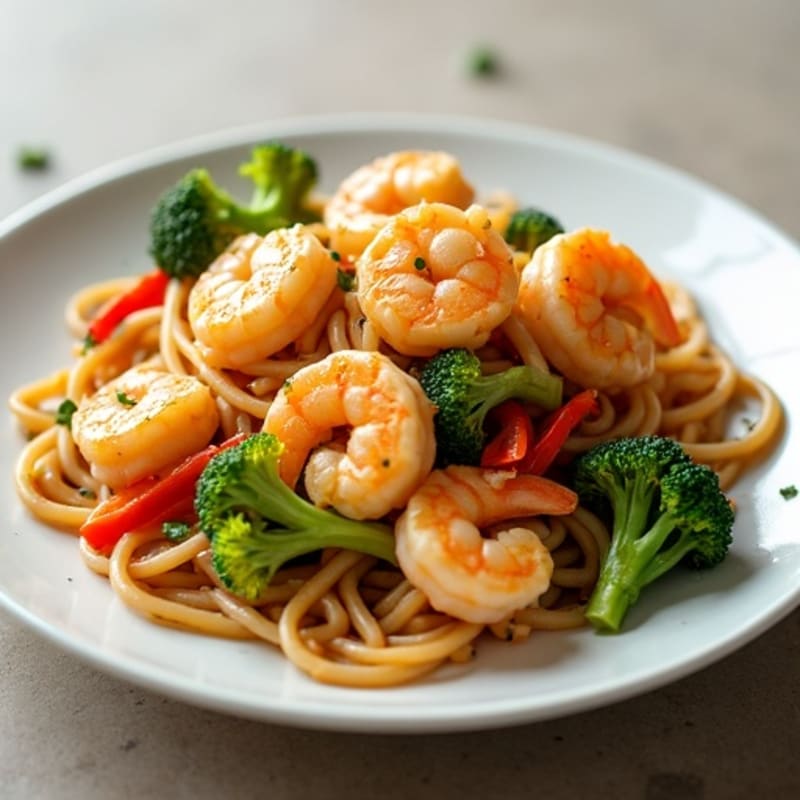 Shrimp Stir-fried Noodles with Creamy Peanut Sauce