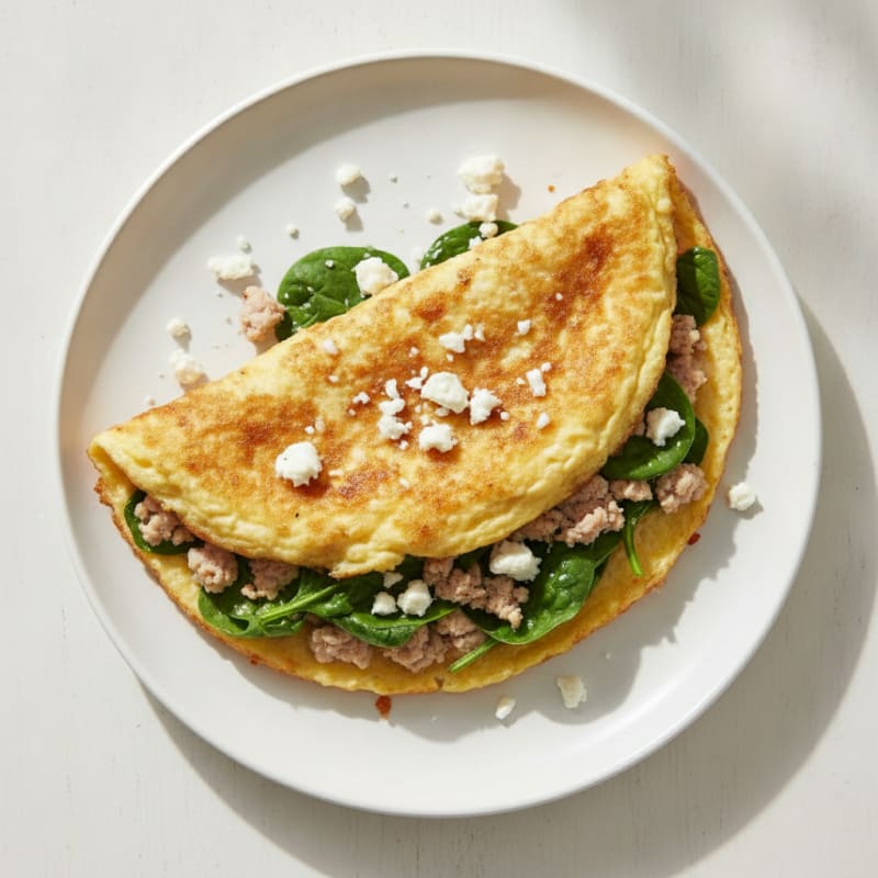 Crispy Egg White Omelet with Turkey and Spinach