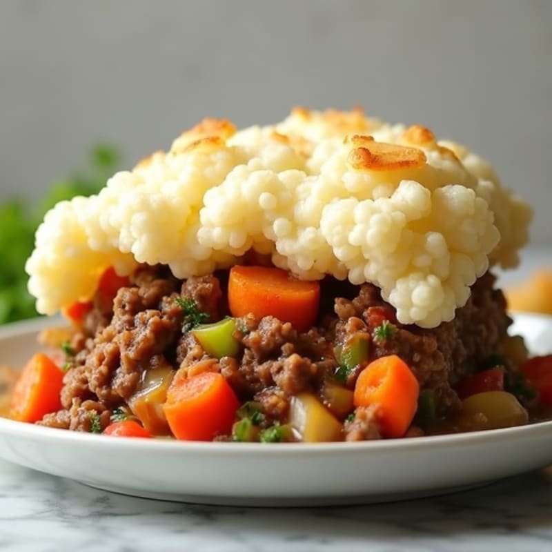 Lean Ground Beef and Savory Vegetable Pie with Creamy Cauliflower Topping
