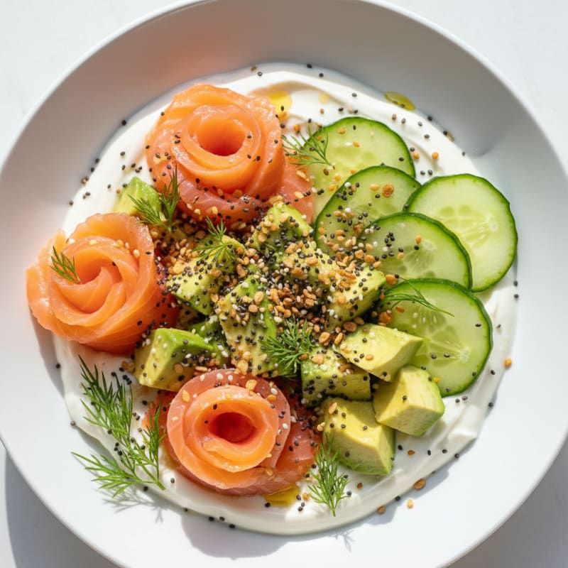 Silky Greek Yogurt Bowl with Chia Seeds and Smoked Salmon