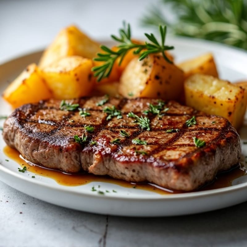 Pan-Seared Steak with Garlic Herb Roasted Crispy Potatoes