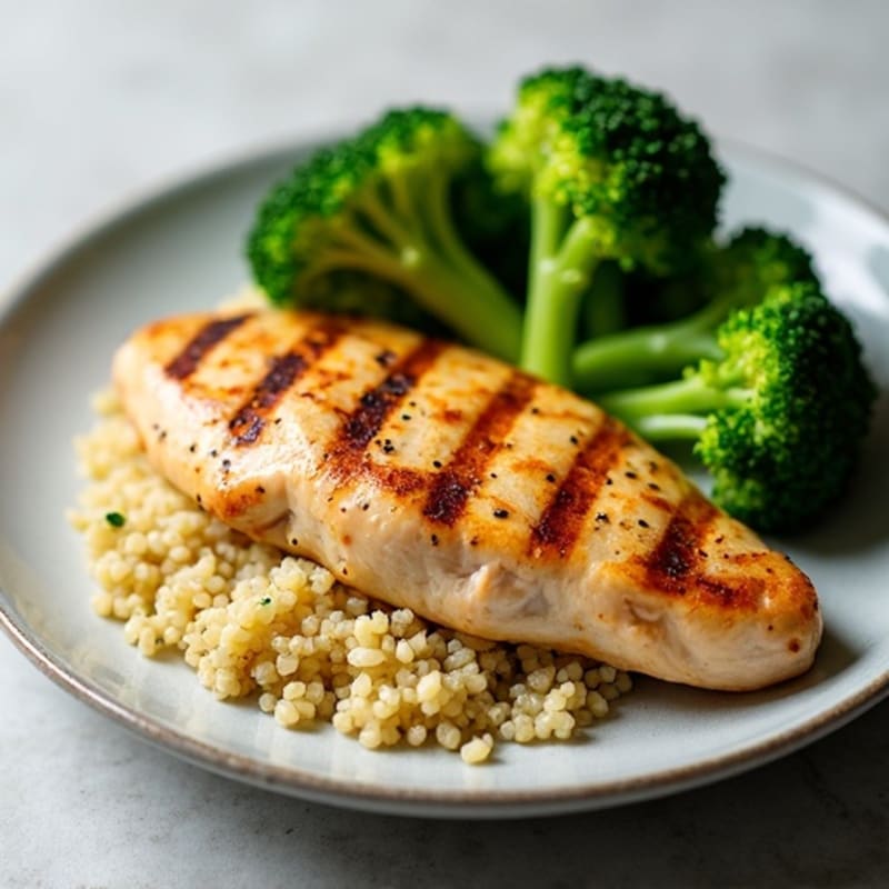 Grilled Chicken Breast with Steamed Broccoli and Quinoa