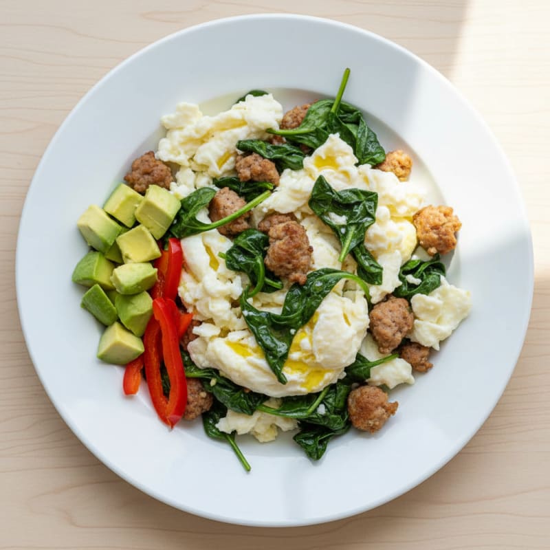 Egg White Scramble with Turkey Sausage and Spinach