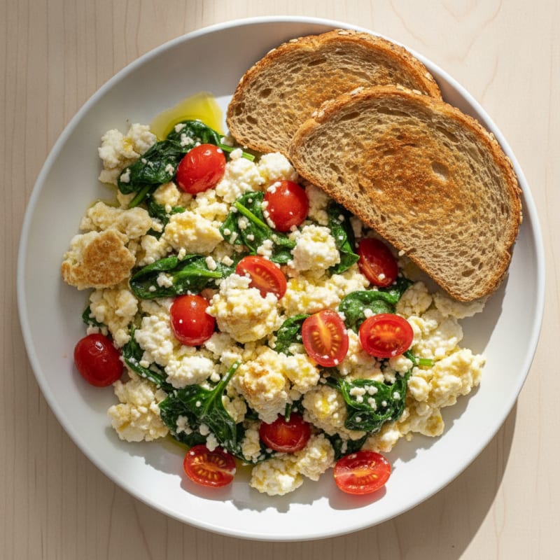Cottage Cheese Scramble with Spinach and Cherry Tomatoes