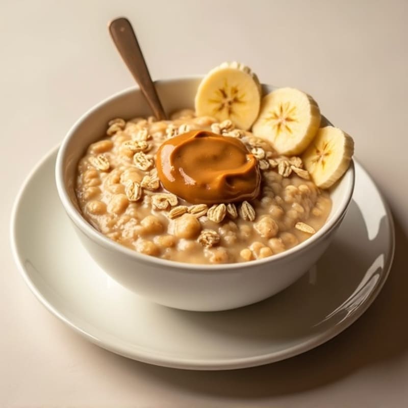 Creamy Peanut Butter Banana Oatmeal with Lactose-Free Protein Powder