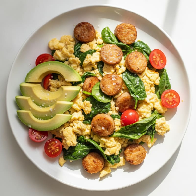 Crispy Turkey Sausage and Spinach Egg Scramble