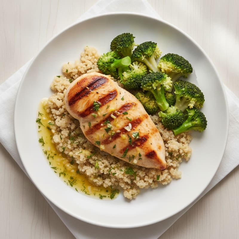 Grilled Chicken Breast with Quinoa and Steamed Broccoli