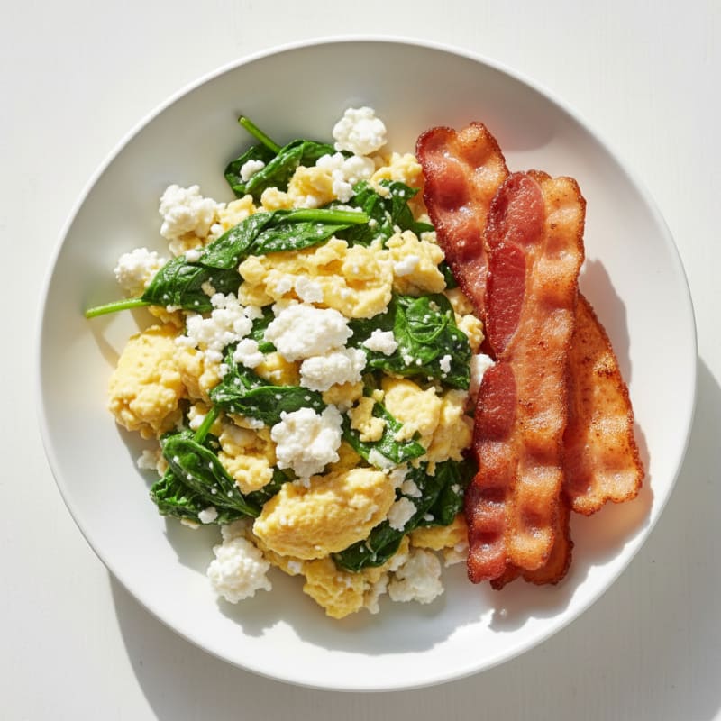 Cottage Cheese Scramble with Spinach and Turkey Bacon