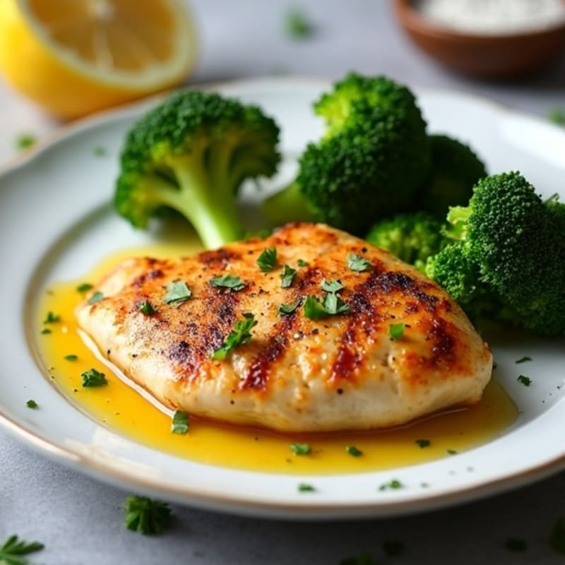 Lemon Garlic Pan-Seared Chicken with Roasted Broccoli