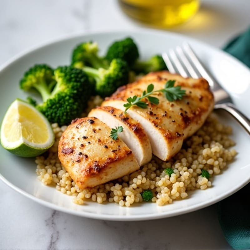 Grilled Chicken Breast with Quinoa and Roasted Broccoli