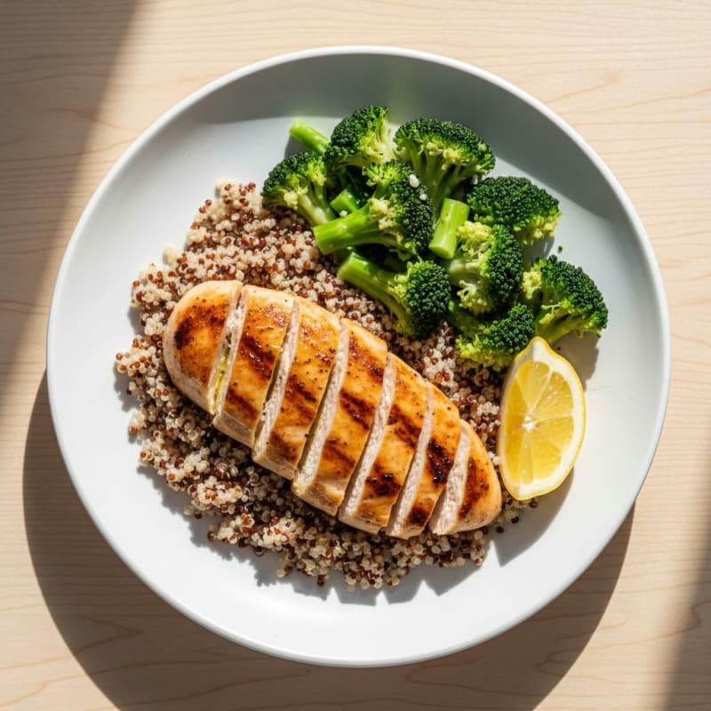 Grilled Chicken Breast with Quinoa and Steamed Broccoli