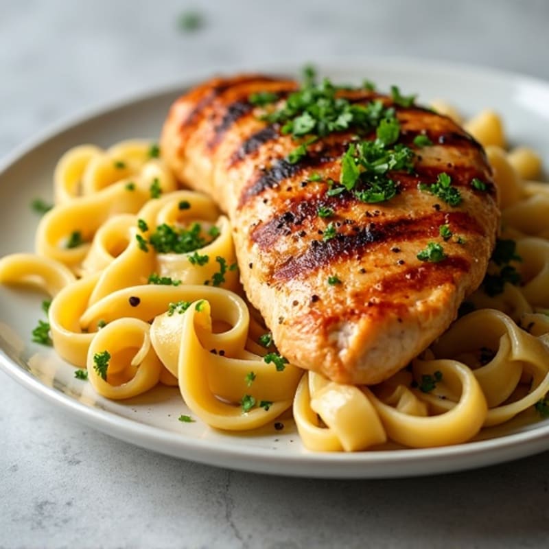 Seared Chicken Breast with Garlic Herb Pasta