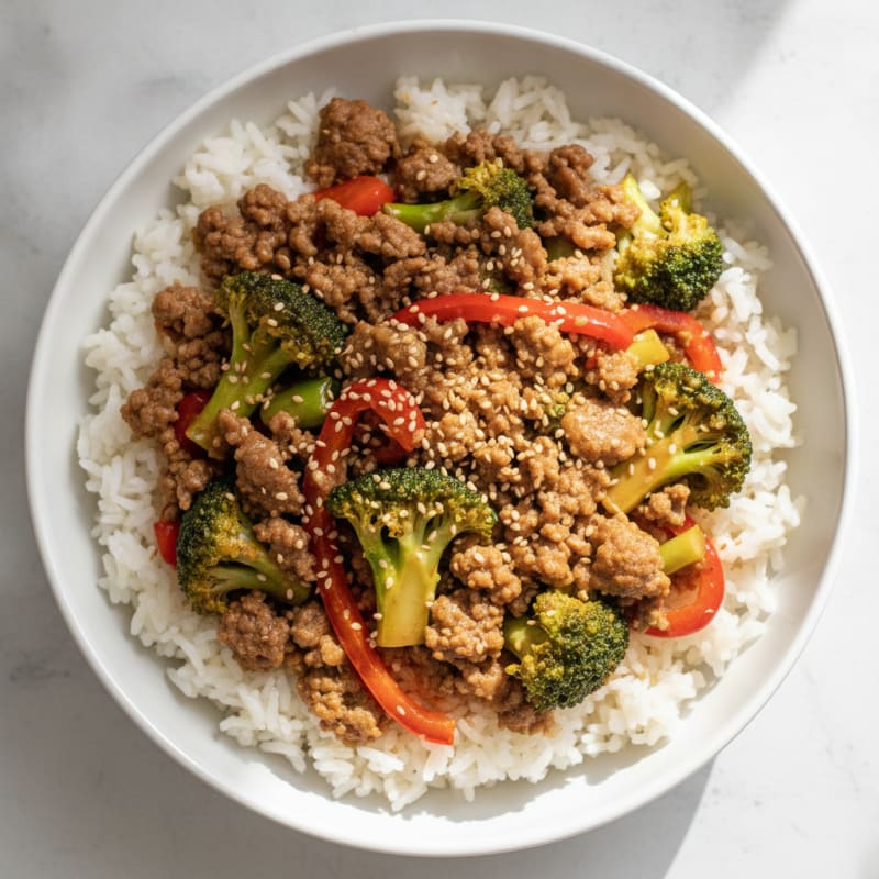 Ground Beef and Vegetable Stir-Fry with Jasmine Rice