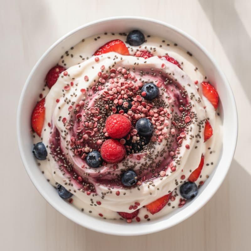 Vanilla Greek Yogurt Protein Parfait with Berries and Chia Seeds