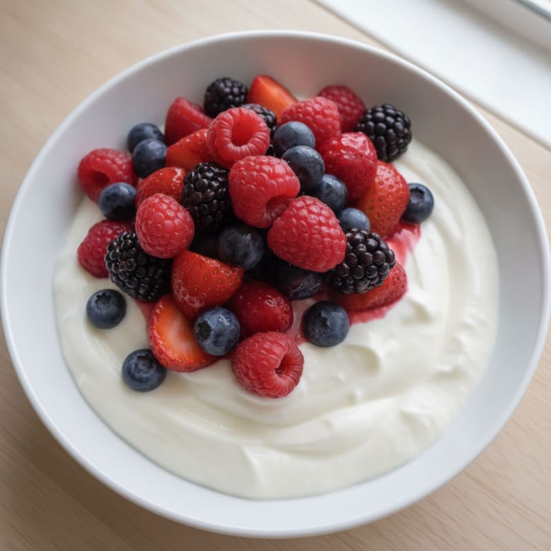 Silky Greek Yogurt with Protein Powder and Mixed Berries