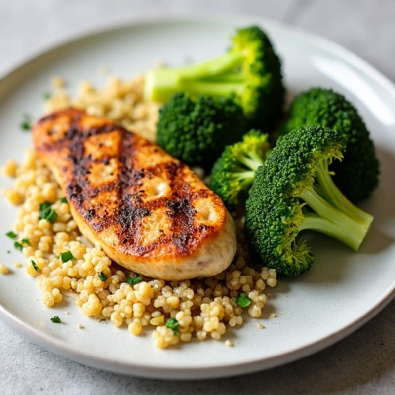 Grilled Chicken Breast with Quinoa and Roasted Broccoli
