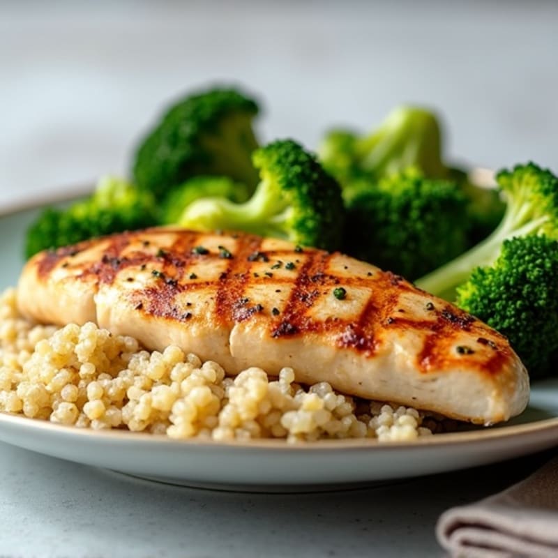 Grilled Chicken Breast with Quinoa and Steamed Broccoli