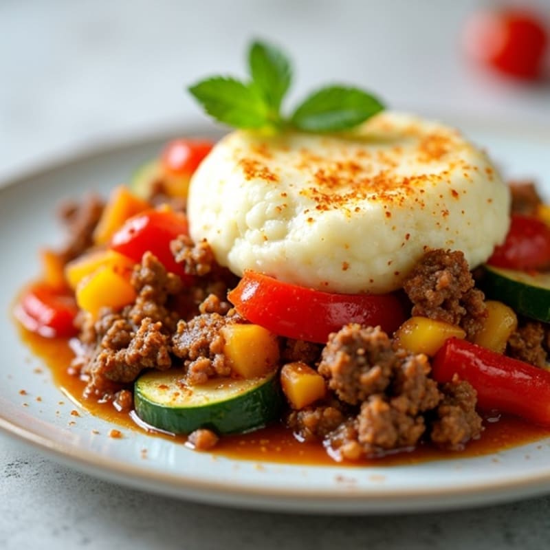 Savory Lean Ground Beef and Vegetable Bake with Creamy Cauliflower Topping