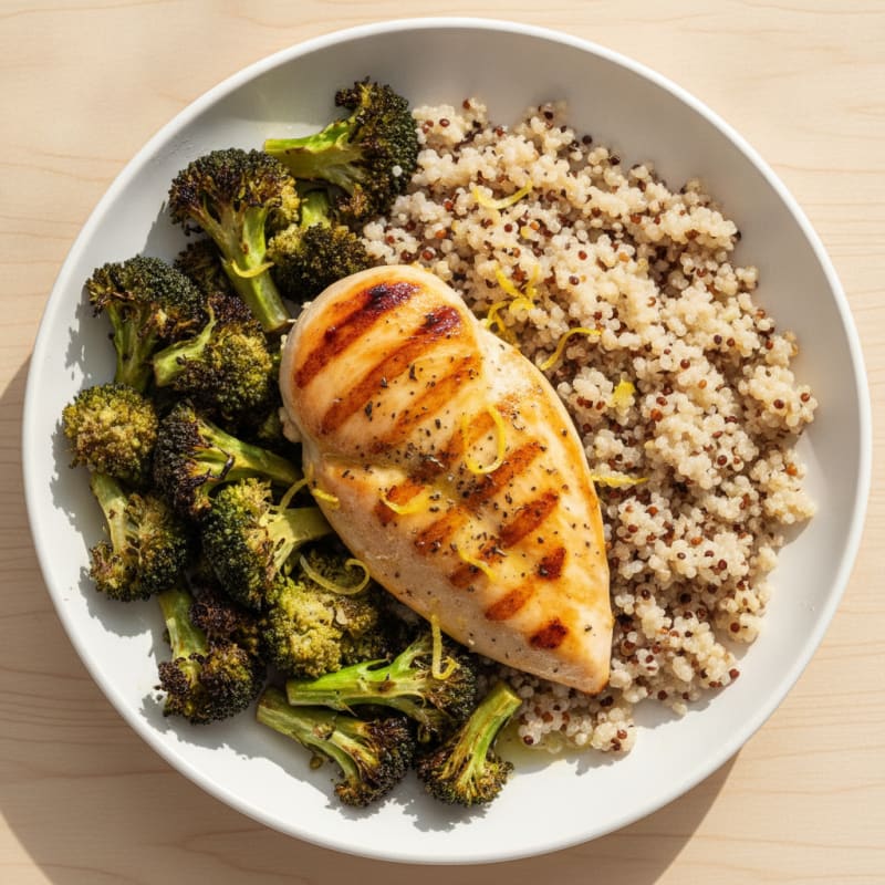 Grilled Chicken Breast with Quinoa and Roasted Broccoli