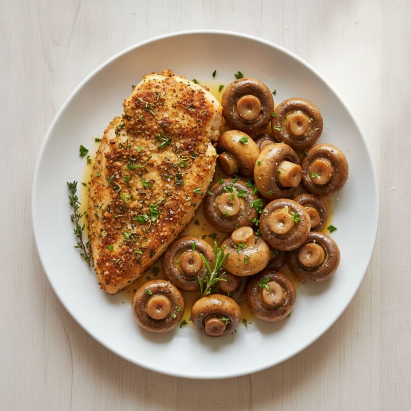 Garlic Butter Roasted Mushrooms with Herb-Crusted Chicken