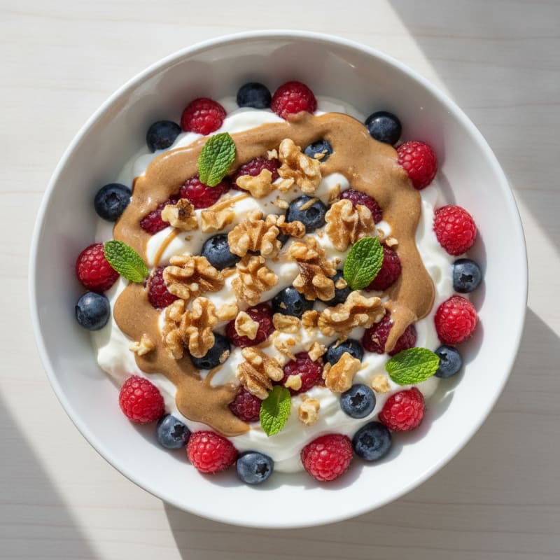 Greek Yogurt Parfait with Mixed Berries and Almond Butter