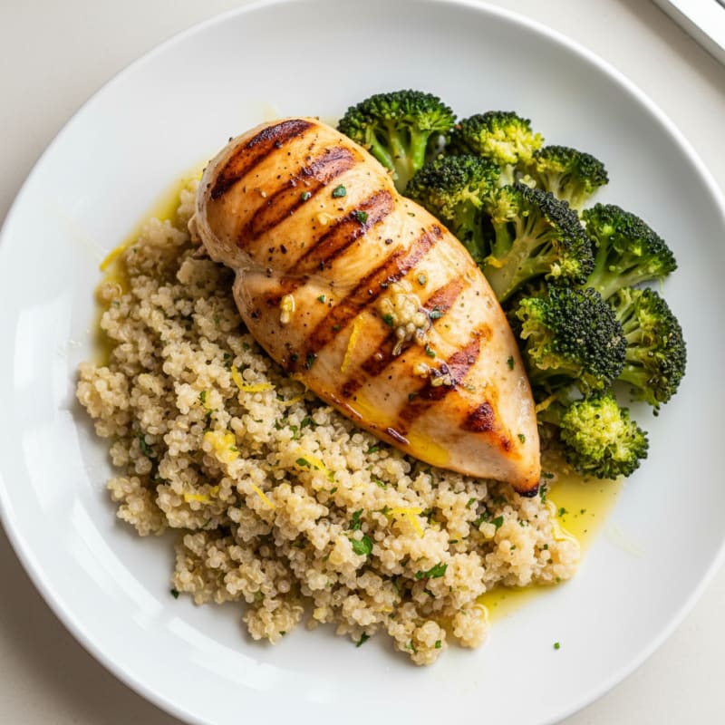 Grilled Chicken Breast with Quinoa and Steamed Broccoli