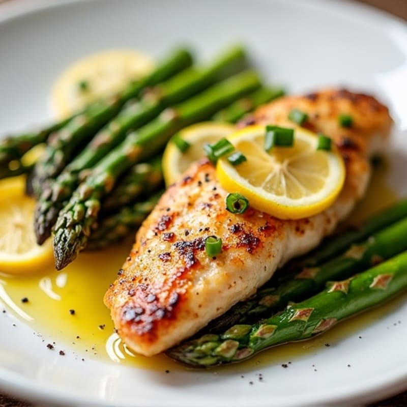 Lemon Garlic Pan-Seared Chicken with Roasted Asparagus