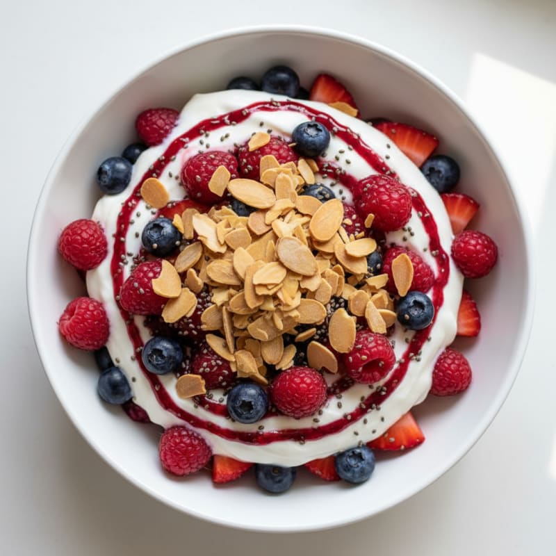 Greek Yogurt Protein Parfait with Mixed Berries and Almonds