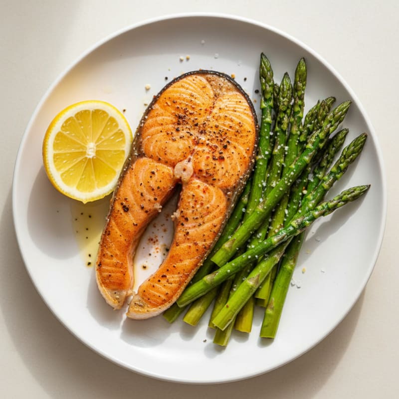 Golden Pan-Seared Salmon with Roasted Asparagus