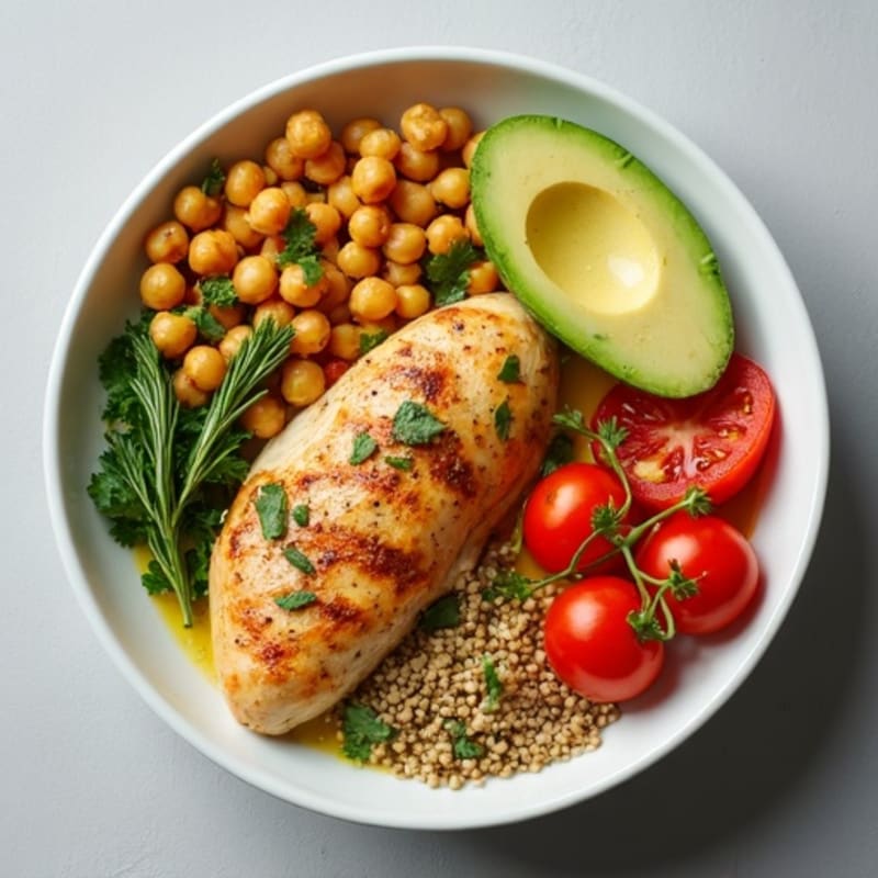 Herb-Roasted Chicken and Chickpea Bowl with Fresh Vegetables