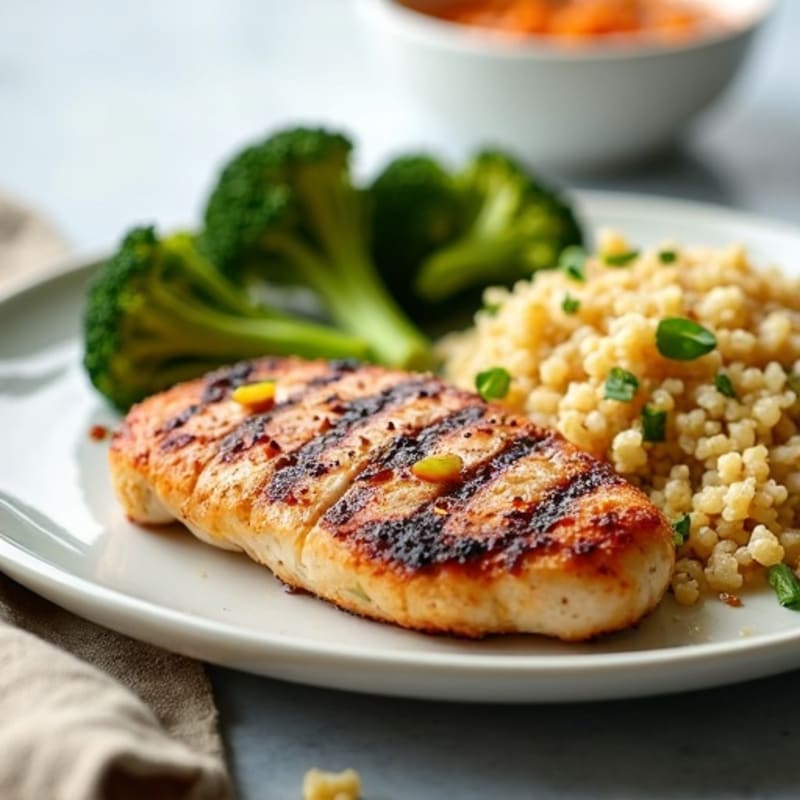 Grilled Chicken Breast with Roasted Broccoli and Quinoa