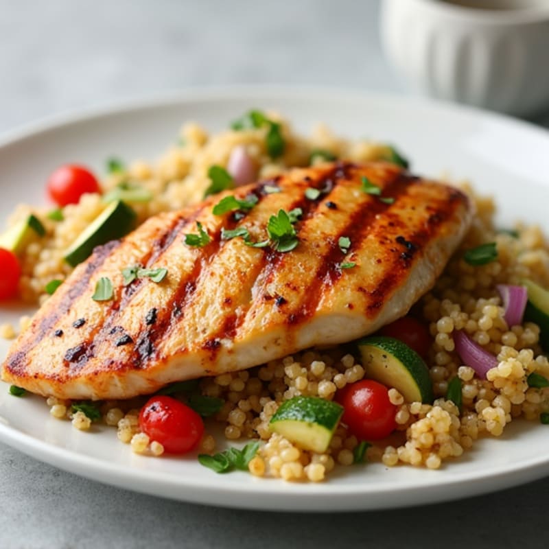 Grilled Chicken Breast with Roasted Vegetable Quinoa Salad