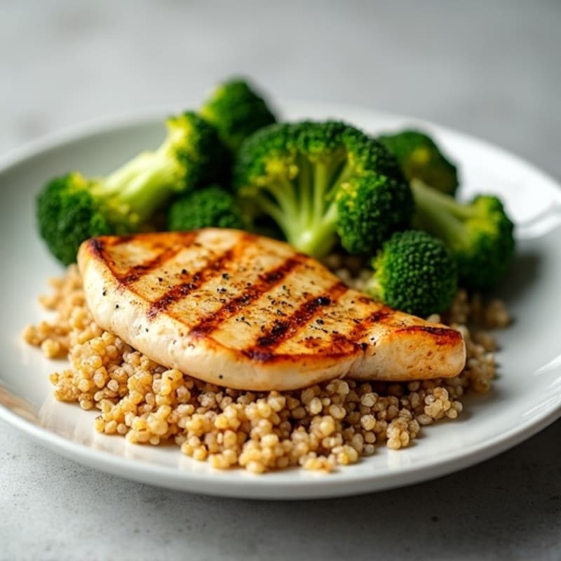Grilled Chicken Breast with Quinoa and Roasted Broccoli