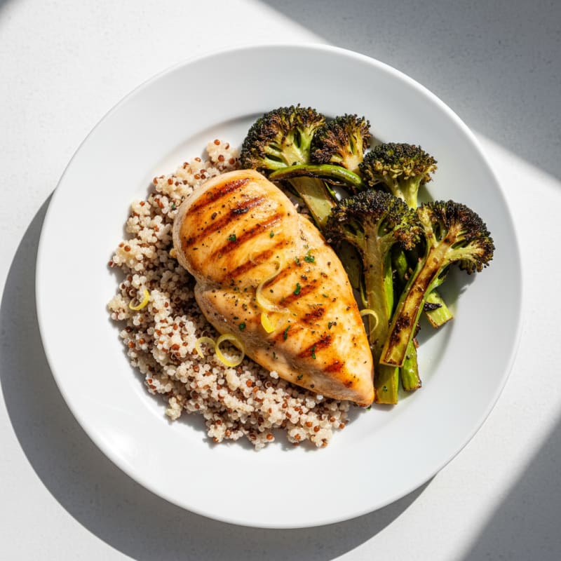 Grilled Chicken Breast with Quinoa and Roasted Broccoli