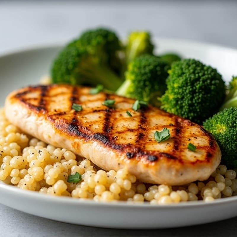 Grilled Chicken Breast with Quinoa and Roasted Broccoli