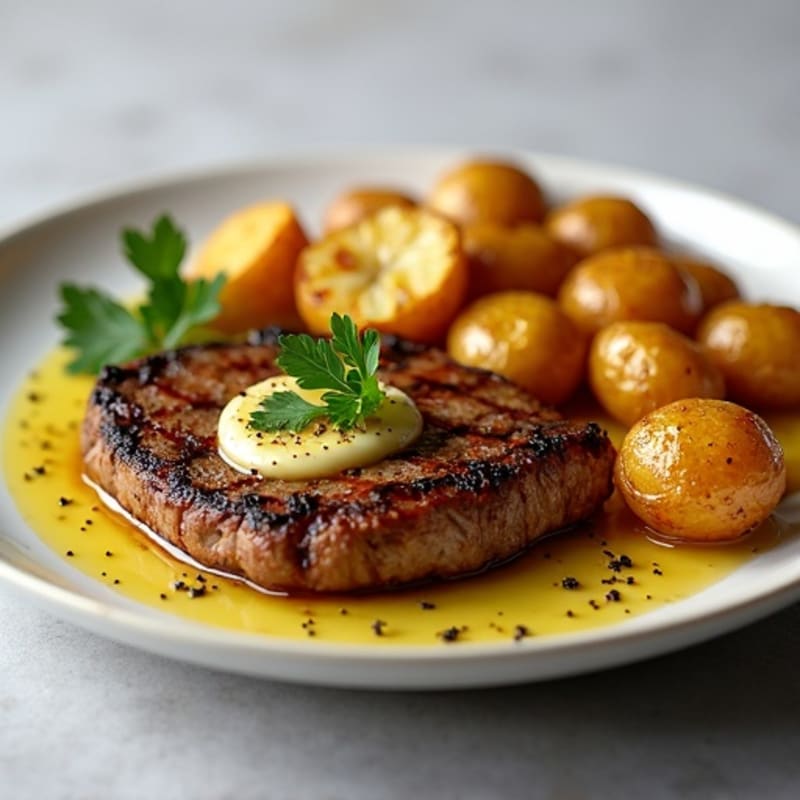 Pan-Seared Garlic Butter Steak with Crispy Roasted Potatoes
