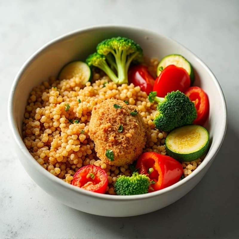 Crispy Ground Chicken and Roasted Vegetable Bowl