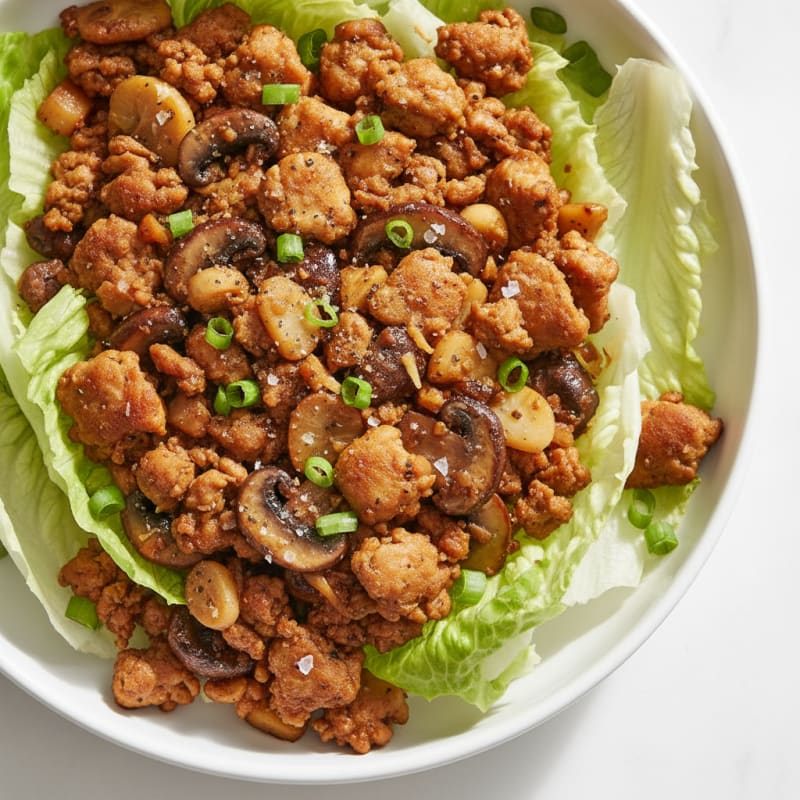Chicken Mushroom Lettuce Wraps with Hoisin