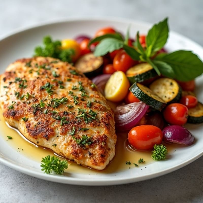 Herb-Crusted Pan Seared Chicken with Roasted Vegetables